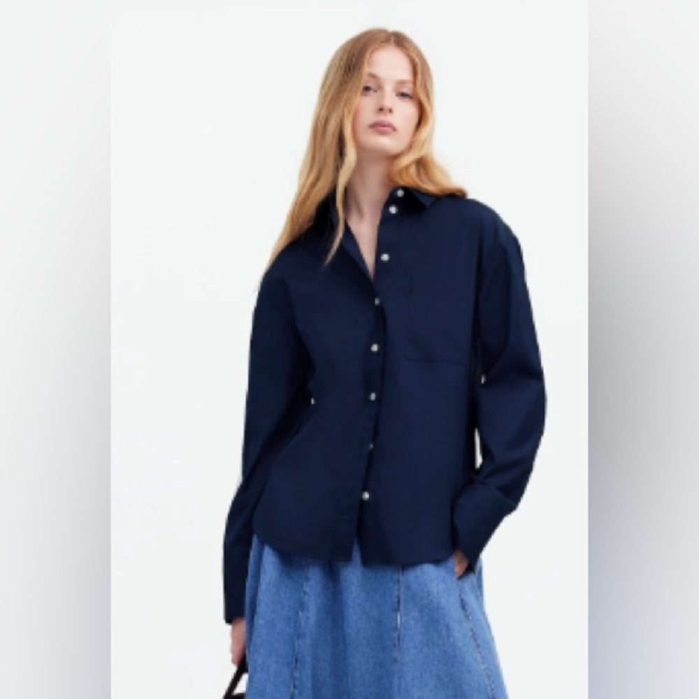 Madewell Women's Navy Long Sleeve Relaxes Button-Up Shirt, Size XS